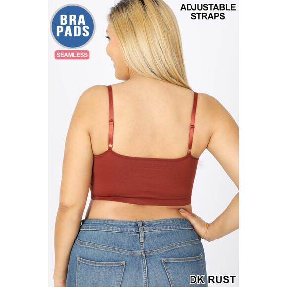 1X/2X Dark Rust Front V Lattice Bralette + bra padding adjustable straps Zenana - Picture 2 of 14